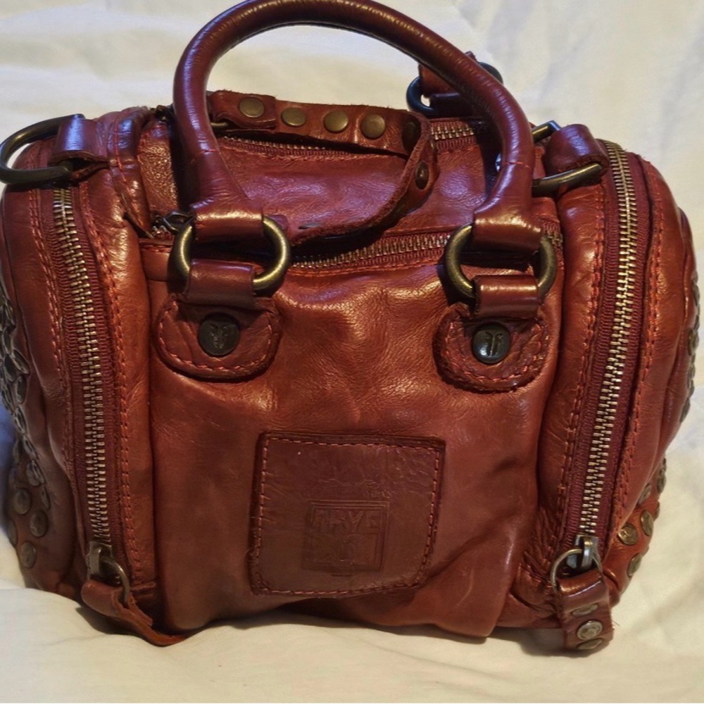 Dark Red Frye Mini Leather Speedy with Zippered Pockets